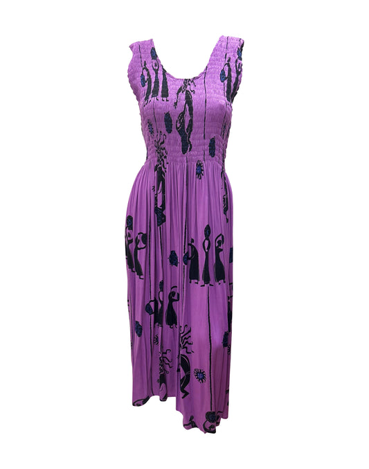 Womens Ladies Plus Size Curve Handmade Boho Abstract Print Maxi Elasticated Sleeveless Dress Free Size Up To UK Size 22 P39