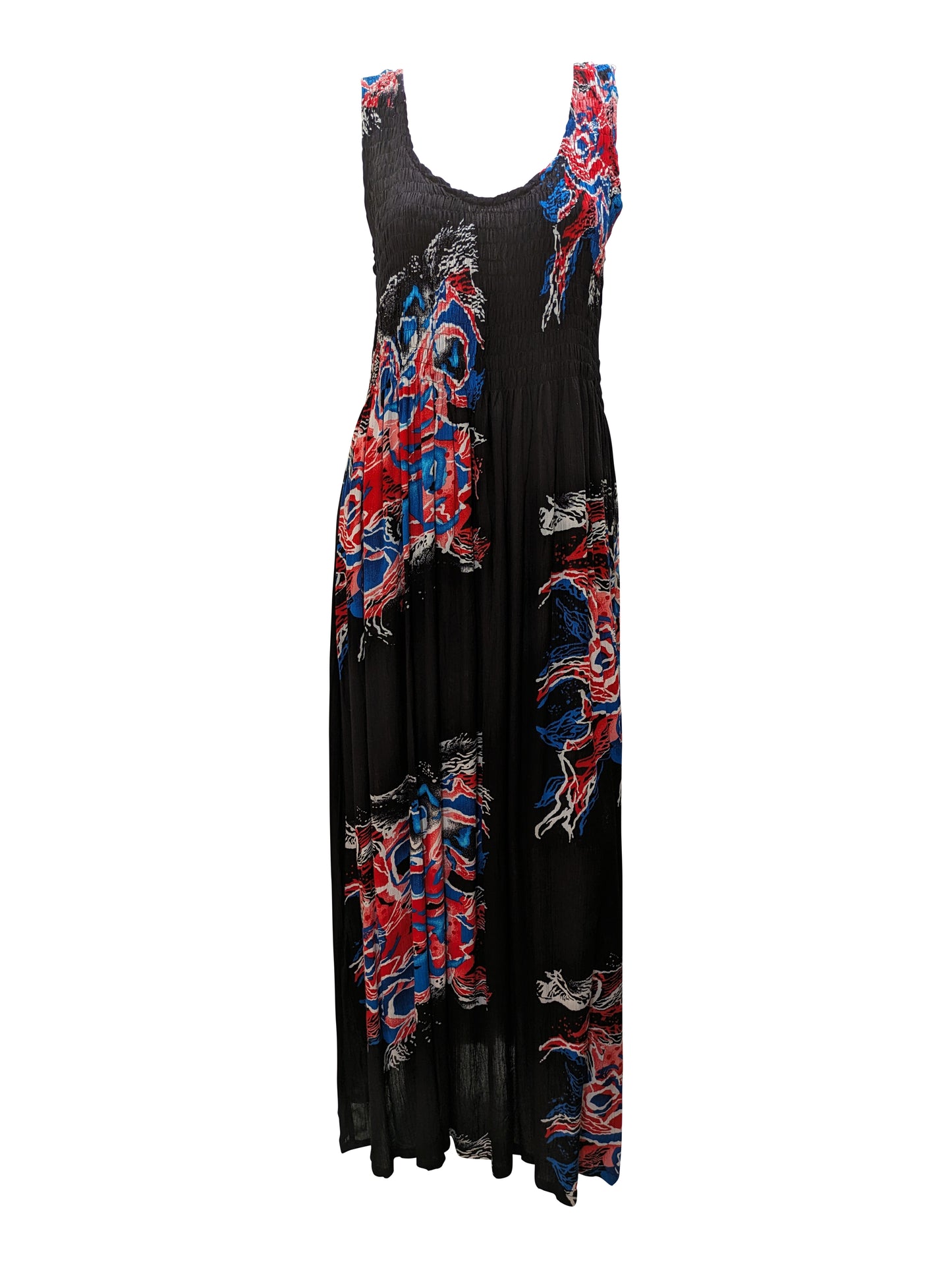 Womens Ladies Plus Size Curve Handmade Boho Abstract Print Maxi Elasticated Sleeveless Dress Free Size Up To UK Size 22 P3
