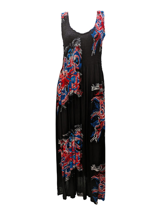 Womens Ladies Plus Size Curve Handmade Boho Abstract Print Maxi Elasticated Sleeveless Dress Free Size Up To UK Size 22 P3