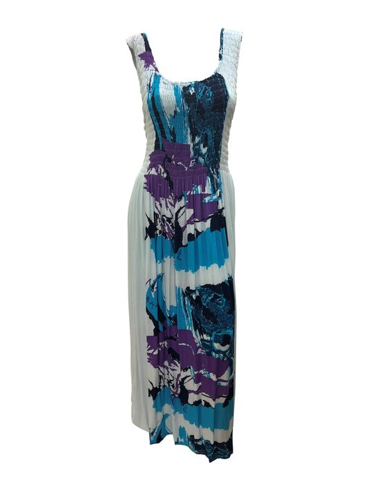 Womens Ladies Plus Size Curve Handmade Boho Abstract Print Maxi Elasticated Sleeveless Dress Free Size Up To UK Size 22 P43