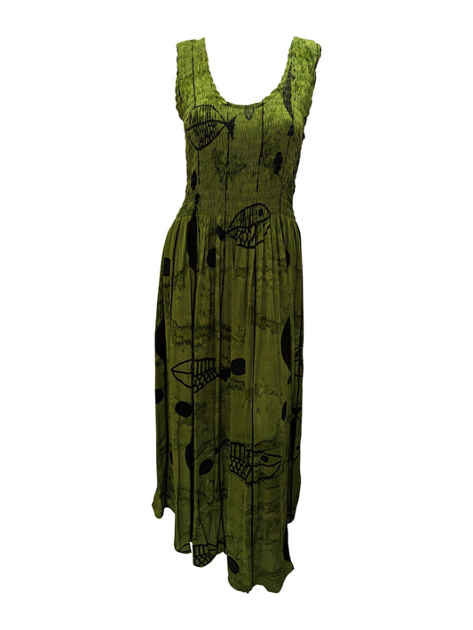 Womens Ladies Plus Size Curve Handmade Boho Abstract Print Maxi Elasticated Sleeveless Dress Free Size Up To UK Size 22 P44