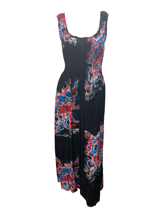 Womens Ladies Plus Size Curve Handmade Boho Abstract Print Maxi Elasticated Sleeveless Dress Free Size Up To UK Size 22 P45