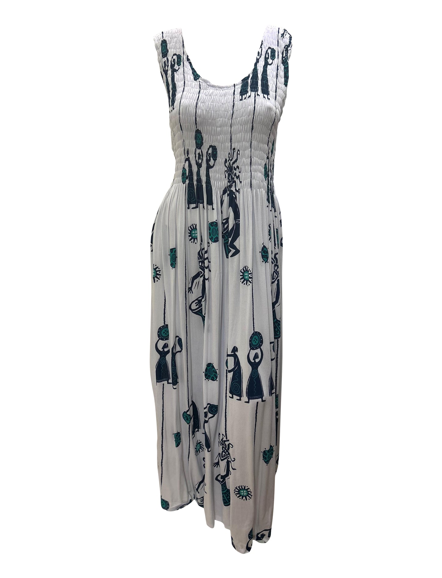 Womens Ladies Plus Size Curve Handmade Boho Abstract Print Maxi Elasticated Sleeveless Dress Free Size Up To UK Size 22 P46
