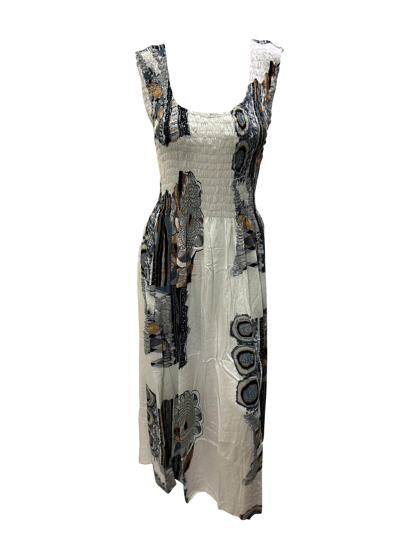 Womens Ladies Plus Size Curve Handmade Boho Abstract Print Maxi Elasticated Sleeveless Dress Free Size Up To UK Size 22 P48