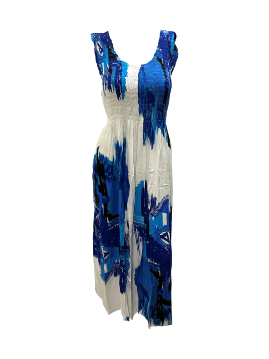 Womens Ladies Plus Size Curve Handmade Boho Abstract Print Maxi Elasticated Sleeveless Dress Free Size Up To UK Size 22 P49