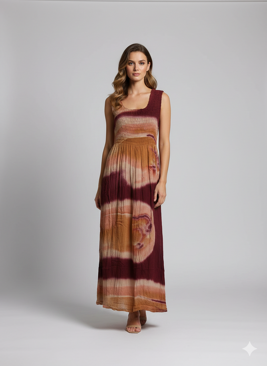 Womens Ladies Plus Size Curve Handmade Boho Abstract Print Maxi Elasticated Sleeveless Dress Free Size Up To UK Size 22 P7