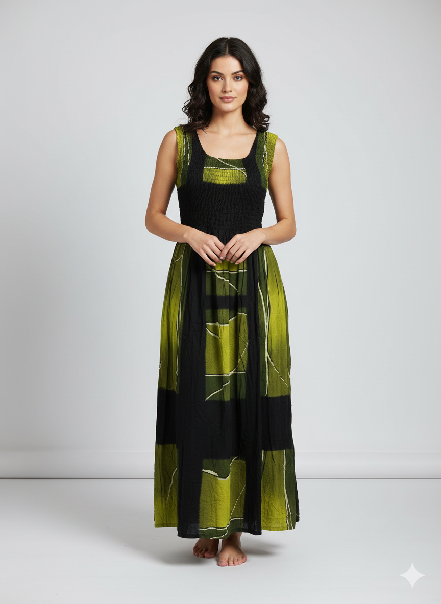 Womens Ladies Plus Size Curve Handmade Boho Abstract Print Maxi Elasticated Sleeveless Dress Free Size Up To UK Size 22 P8