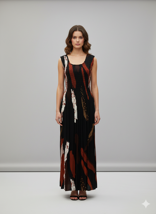 Womens Ladies Plus Size Curve Handmade Boho Abstract Print Maxi Elasticated Sleeveless Dress Free Size Up To UK Size 22 P24