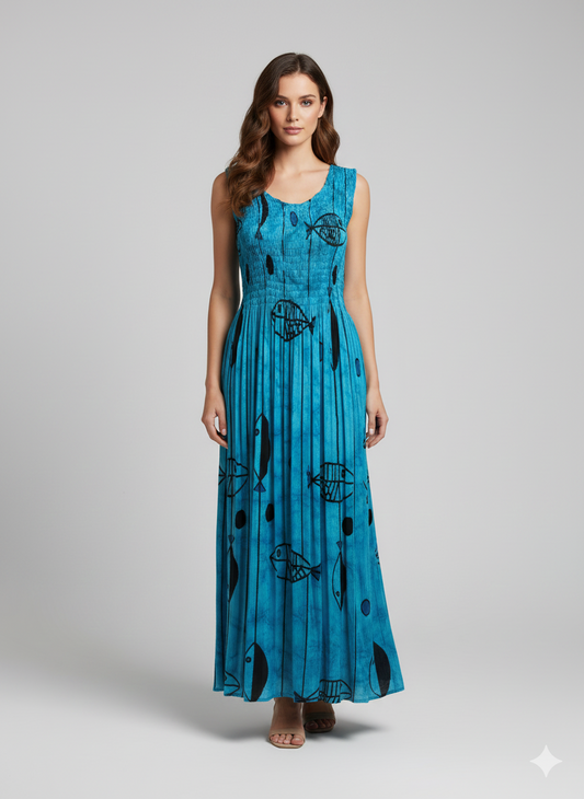 Womens Ladies Plus Size Curve Handmade Boho Abstract Print Maxi Elasticated Sleeveless Dress Free Size Up To UK Size 22 P26