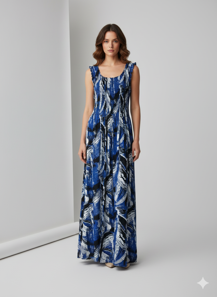 Womens Ladies Plus Size Curve Handmade Boho Abstract Print Maxi Elasticated Sleeveless Dress Free Size Up To UK Size 22 P27