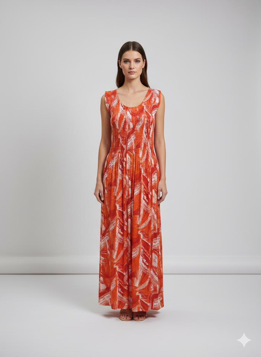 Womens Ladies Plus Size Curve Handmade Boho Abstract Print Maxi Elasticated Sleeveless Dress Free Size Up To UK Size 22 P28