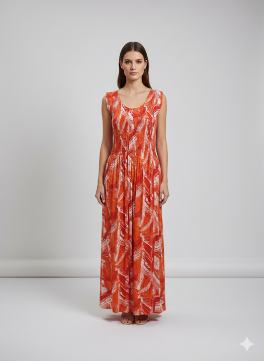Womens Ladies Plus Size Curve Handmade Boho Abstract Print Maxi Elasticated Sleeveless Dress Free Size Up To UK Size 22 P28