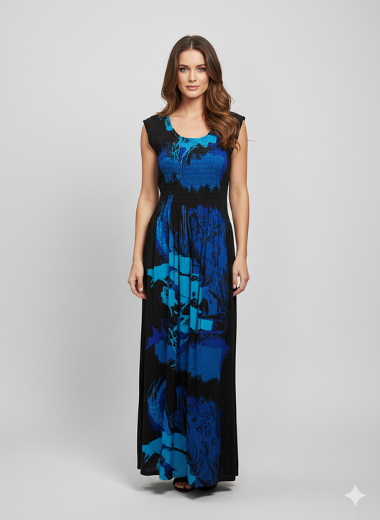 Womens Ladies Plus Size Curve Handmade Boho Abstract Print Maxi Elasticated Sleeveless Dress Free Size Up To UK Size 22 P29