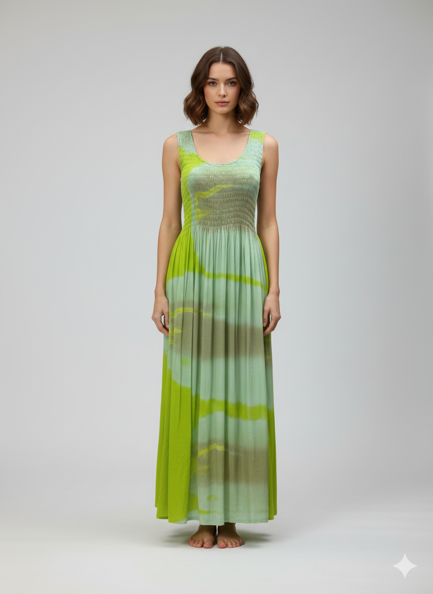 Womens Ladies Plus Size Curve Handmade Boho Abstract Print Maxi Elasticated Sleeveless Dress Free Size Up To UK Size 22 P30