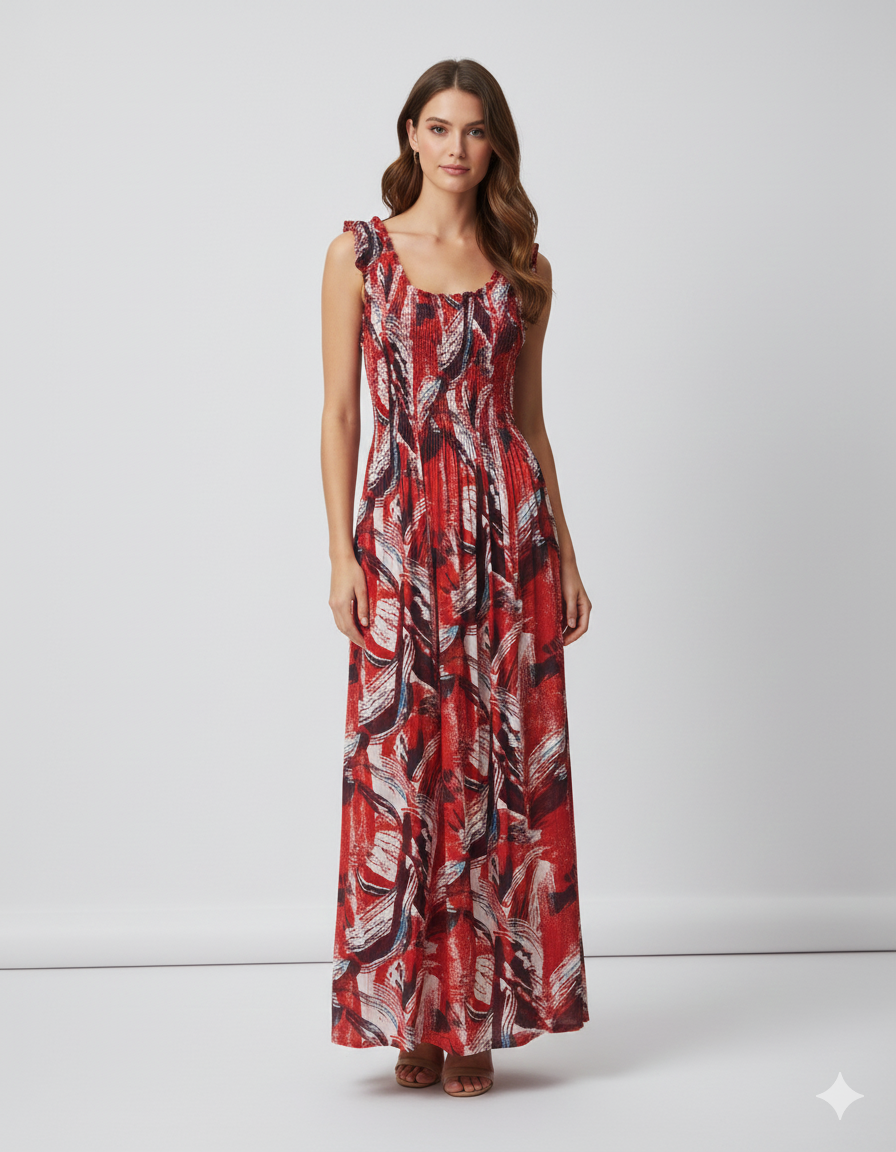 Womens Ladies Plus Size Curve Handmade Boho Abstract Print Maxi Elasticated Sleeveless Dress Free Size Up To UK Size 22 P37