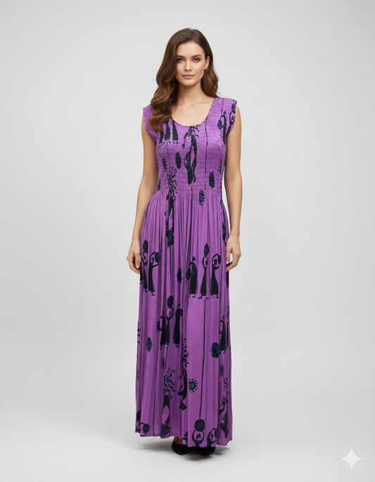 Womens Ladies Plus Size Curve Handmade Boho Abstract Print Maxi Elasticated Sleeveless Dress Free Size Up To UK Size 22 P39