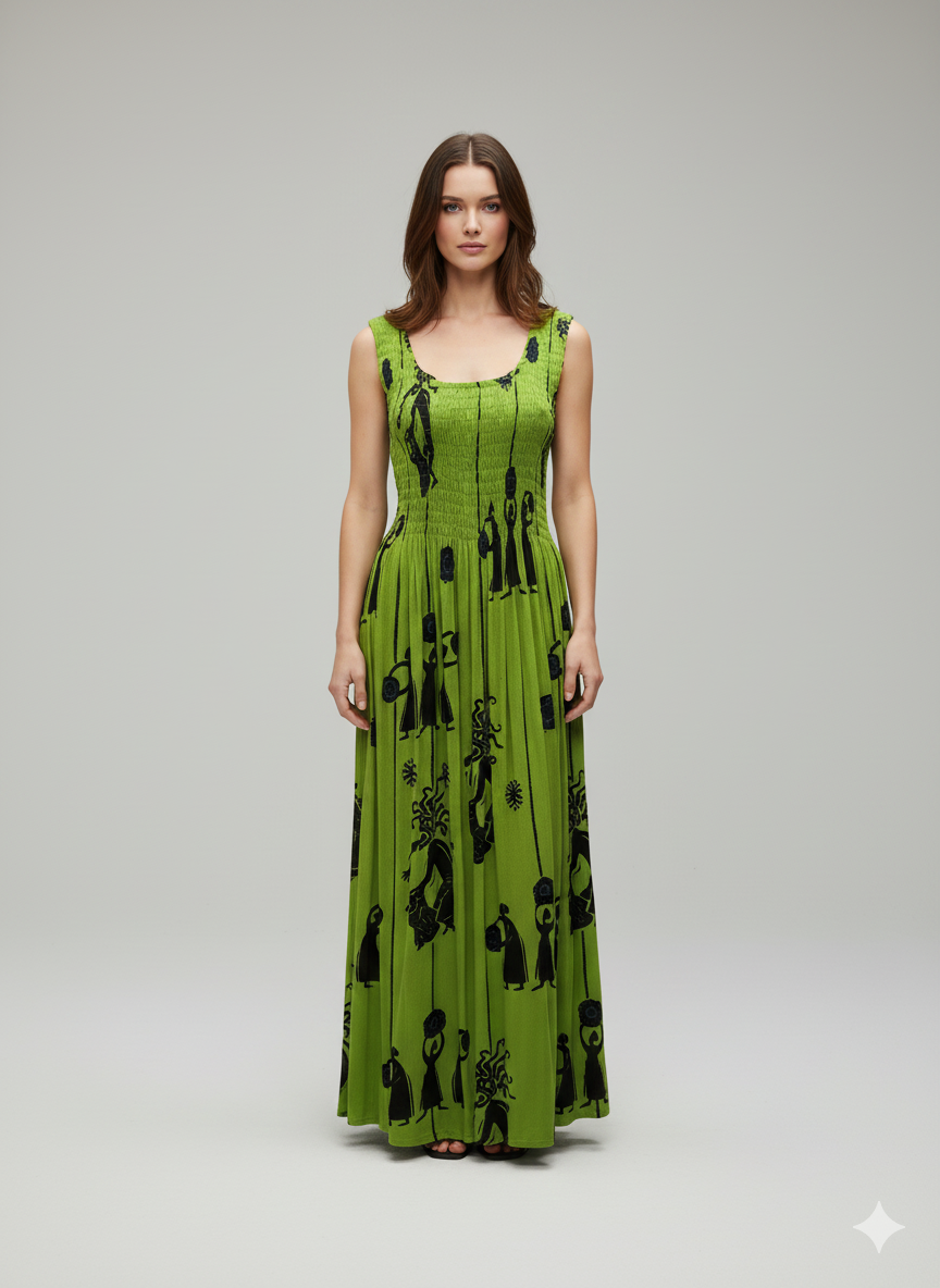 Womens Ladies Plus Size Curve Handmade Boho Abstract Print Maxi Elasticated Sleeveless Dress Free Size Up To UK Size 22 P41