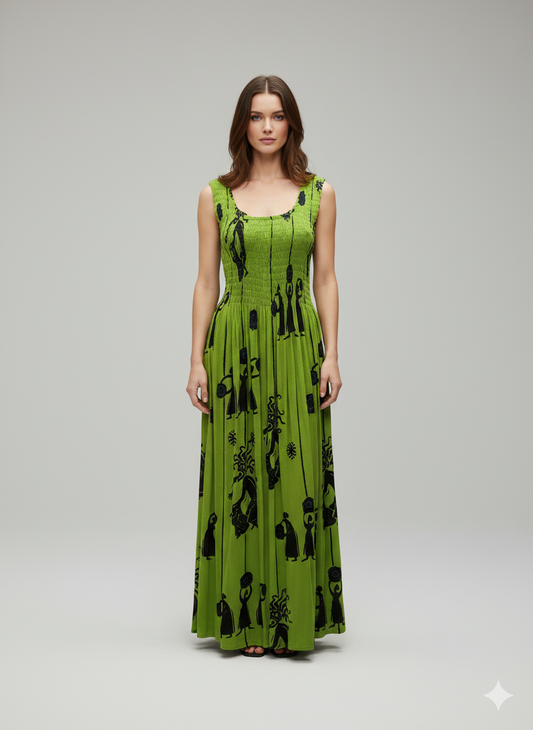 Womens Ladies Plus Size Curve Handmade Boho Abstract Print Maxi Elasticated Sleeveless Dress Free Size Up To UK Size 22 P41