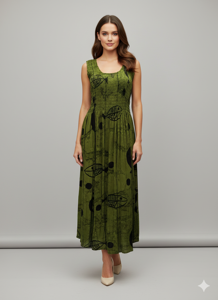Womens Ladies Plus Size Curve Handmade Boho Abstract Print Maxi Elasticated Sleeveless Dress Free Size Up To UK Size 22 P44