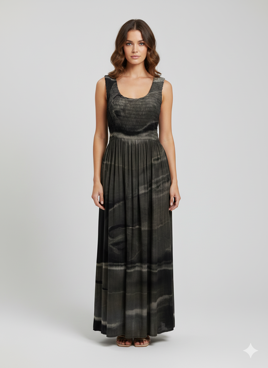 Womens Ladies Plus Size Curve Handmade Boho Abstract Print Maxi Elasticated Sleeveless Dress Free Size Up To UK Size 22 P47