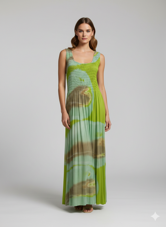 Womens Ladies Plus Size Curve Handmade Boho Abstract Print Maxi Elasticated Sleeveless Dress Free Size Up To UK Size 22 P5