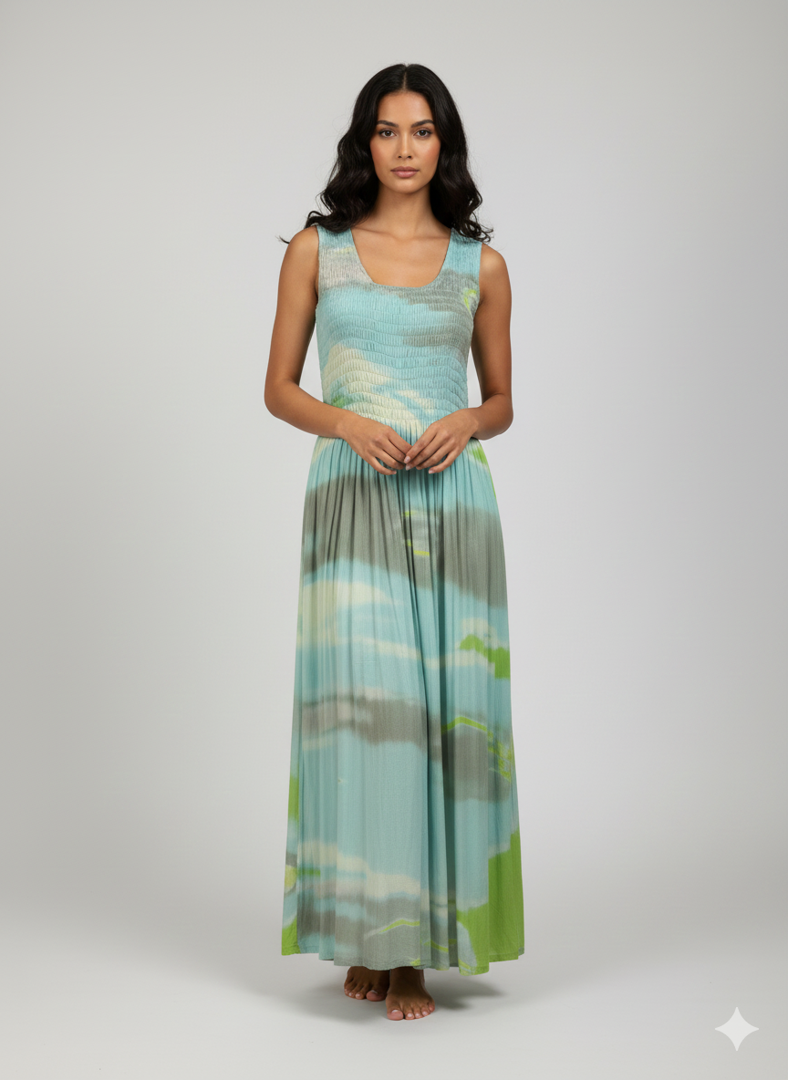 Womens Ladies Plus Size Curve Handmade Boho Abstract Print Maxi Elasticated Sleeveless Dress Free Size Up To UK Size 22 P10