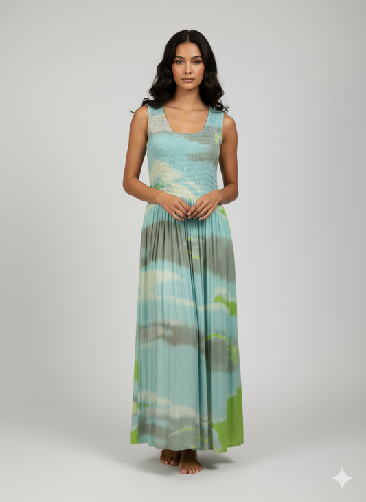 Womens Ladies Plus Size Curve Handmade Boho Abstract Print Maxi Elasticated Sleeveless Dress Free Size Up To UK Size 22 P10