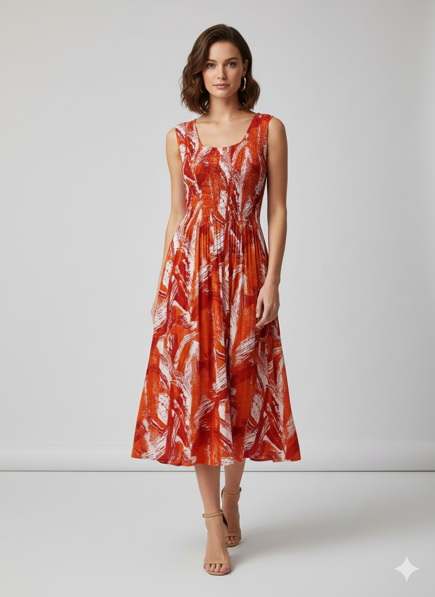 Womens Ladies Plus Size Curve Handmade Boho Abstract Print Midi Elasticated Sleeveless Dress Free Size Up To UK SIZE 24 P11