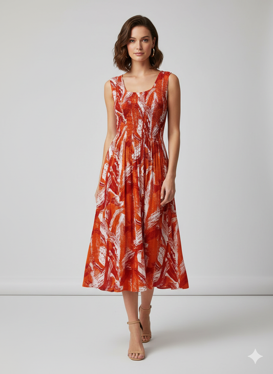 Womens Ladies Plus Size Curve Handmade Boho Abstract Print Midi Elasticated Sleeveless Dress Free Size Up To UK SIZE 24 P11
