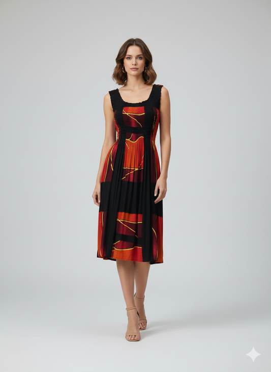 Womens Ladies Plus Size Curve Handmade Boho Abstract Print Midi Elasticated Sleeveless Dress Free Size Up To UK SIZE 24 P2