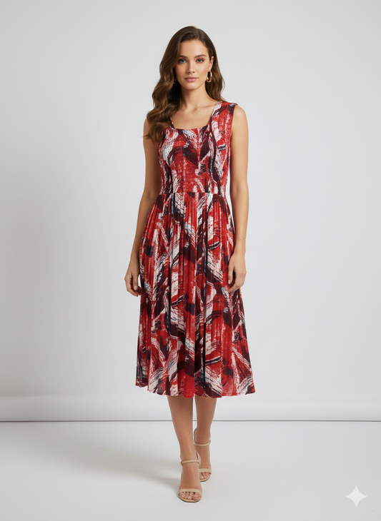 Womens Ladies Plus Size Curve Handmade Boho Abstract Print Midi Elasticated Sleeveless Dress Free Size Up To UK SIZE 24 P6