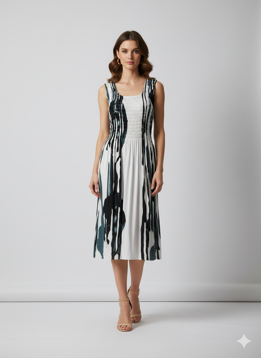 Womens Ladies Plus Size Curve Handmade Boho Abstract Print Midi Elasticated Sleeveless Dress Free Size Up To UK SIZE 24 P8