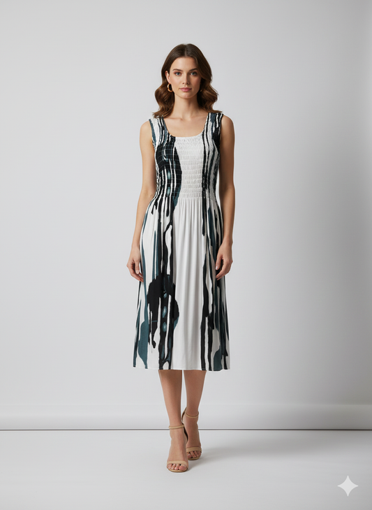 Womens Ladies Plus Size Curve Handmade Boho Abstract Print Midi Elasticated Sleeveless Dress Free Size Up To UK SIZE 24 P8