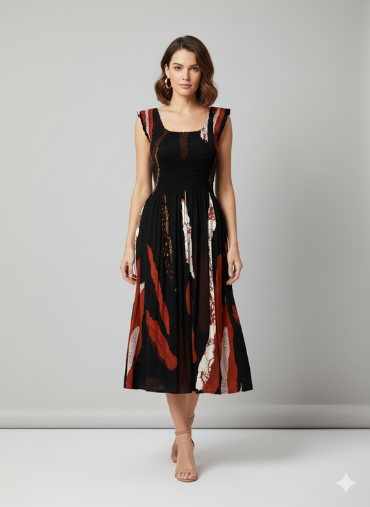 Womens Ladies Plus Size Curve Handmade Boho Abstract Print Midi Elasticated Sleeveless Dress Free Size Up To UK SIZE 24 P9
