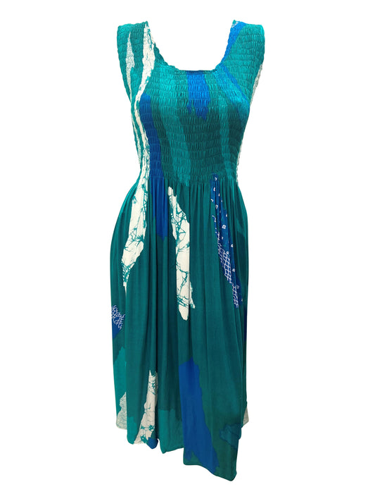 Womens Ladies Plus Size Curve Handmade Boho Abstract Print Midi Elasticated Sleeveless Dress Free Size Up To UK SIZE 24 P1