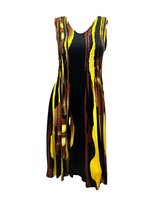 Womens Ladies Plus Size Curve Handmade Boho Abstract Print Midi Elasticated Sleeveless Dress Free Size Up To UK SIZE 24 P10