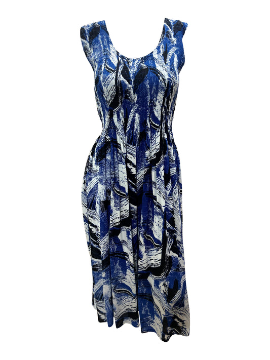 Womens Ladies Plus Size Curve Handmade Boho Abstract Print Maxi Elasticated Sleeveless Dress Free Size Up To UK SIZE 24 P12