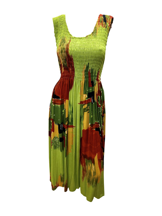 Womens Ladies Plus Size Curve Handmade Boho Abstract Print Maxi Elasticated Sleeveless Dress Free Size Up To UK SIZE 24 P15