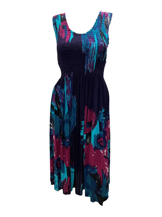 Womens Ladies Plus Size Curve Handmade Boho Abstract Print Maxi Elasticated Sleeveless Dress Free Size Up To UK SIZE 24 P17
