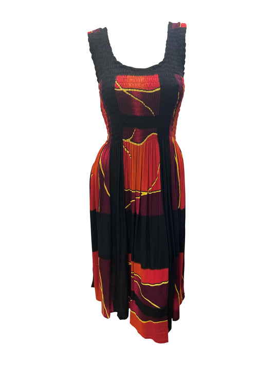Womens Ladies Plus Size Curve Handmade Boho Abstract Print Midi Elasticated Sleeveless Dress Free Size Up To UK SIZE 24 P2