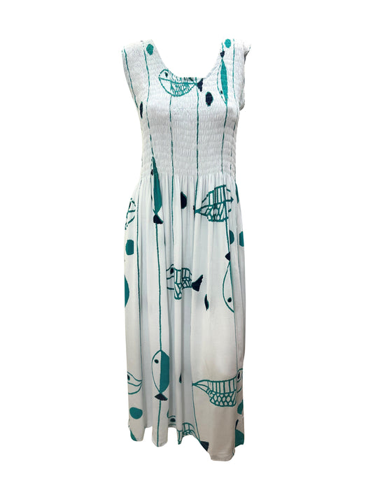 Womens Ladies Plus Size Curve Handmade Boho Abstract Print Maxi Elasticated Sleeveless Dress Free Size Up To UK SIZE 24 P3