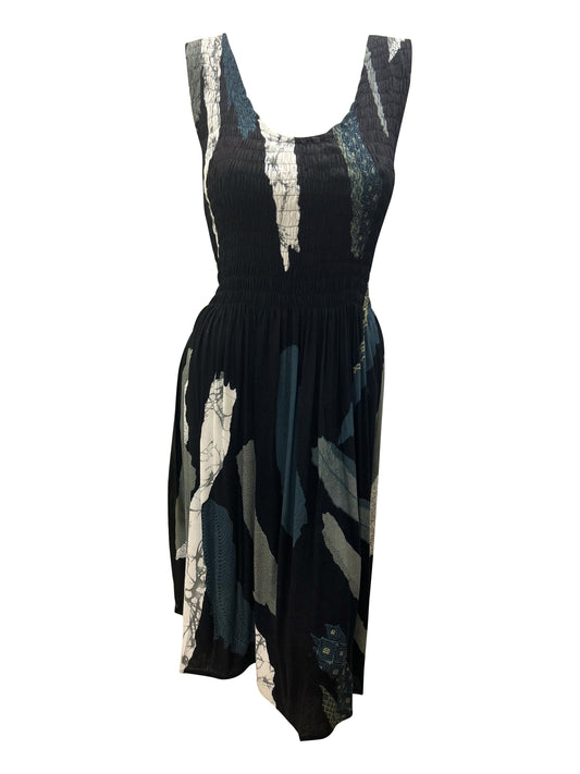 Womens Ladies Plus Size Curve Handmade Boho Abstract Print Midi Elasticated Sleeveless Dress Free Size Up To UK SIZE 24 P4