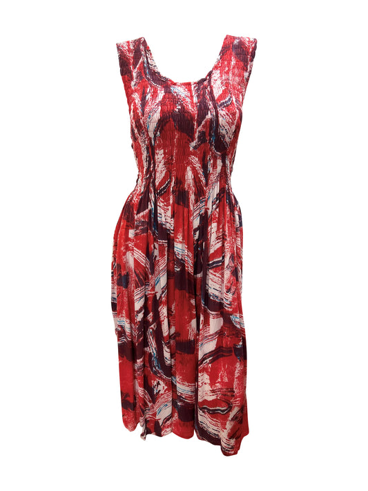 Womens Ladies Plus Size Curve Handmade Boho Abstract Print Midi Elasticated Sleeveless Dress Free Size Up To UK SIZE 24 P6