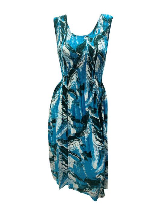 Womens Ladies Plus Size Curve Handmade Boho Abstract Print Midi Elasticated Sleeveless Dress Free Size Up To UK SIZE 24 P7