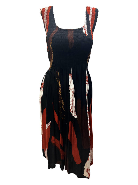 Womens Ladies Plus Size Curve Handmade Boho Abstract Print Midi Elasticated Sleeveless Dress Free Size Up To UK SIZE 24 P9