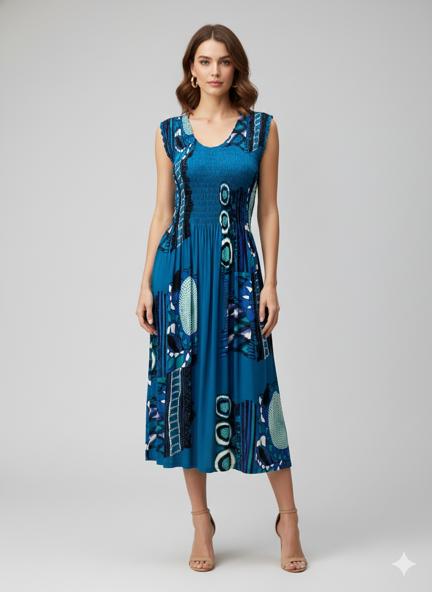 Womens Ladies Plus Size Curve Handmade Boho Abstract Print Maxi Elasticated Sleeveless Dress Free Size Up To UK SIZE 24 P13