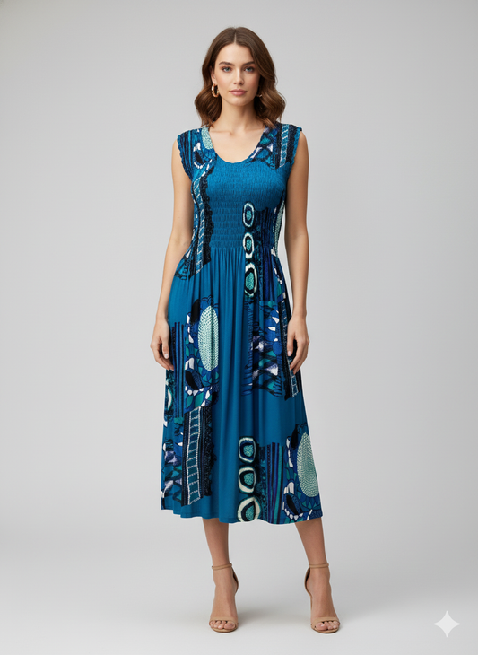 Womens Ladies Plus Size Curve Handmade Boho Abstract Print Maxi Elasticated Sleeveless Dress Free Size Up To UK SIZE 24 P13