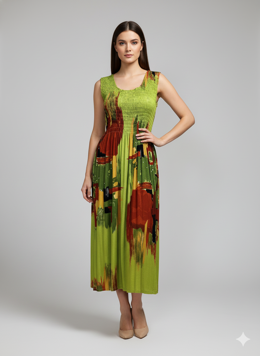 Womens Ladies Plus Size Curve Handmade Boho Abstract Print Maxi Elasticated Sleeveless Dress Free Size Up To UK SIZE 24 P15