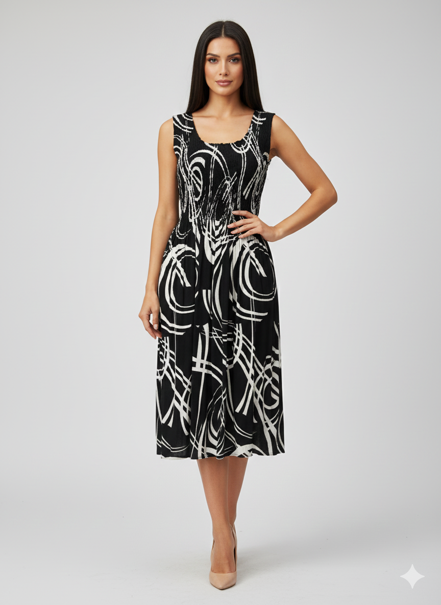 Womens Ladies Plus Size Curve Handmade Boho Abstract Print Maxi Elasticated Sleeveless Dress Free Size Up To UK SIZE 24 P16