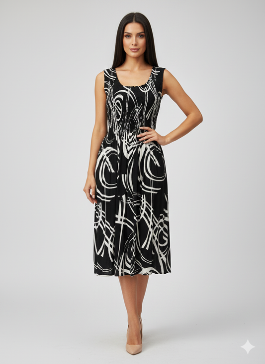 Womens Ladies Plus Size Curve Handmade Boho Abstract Print Maxi Elasticated Sleeveless Dress Free Size Up To UK SIZE 24 P16